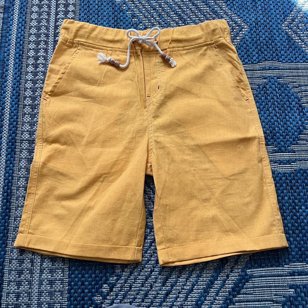 Mustard yellow linen cotton blend shorts XS Unisex granola outdoors coastal